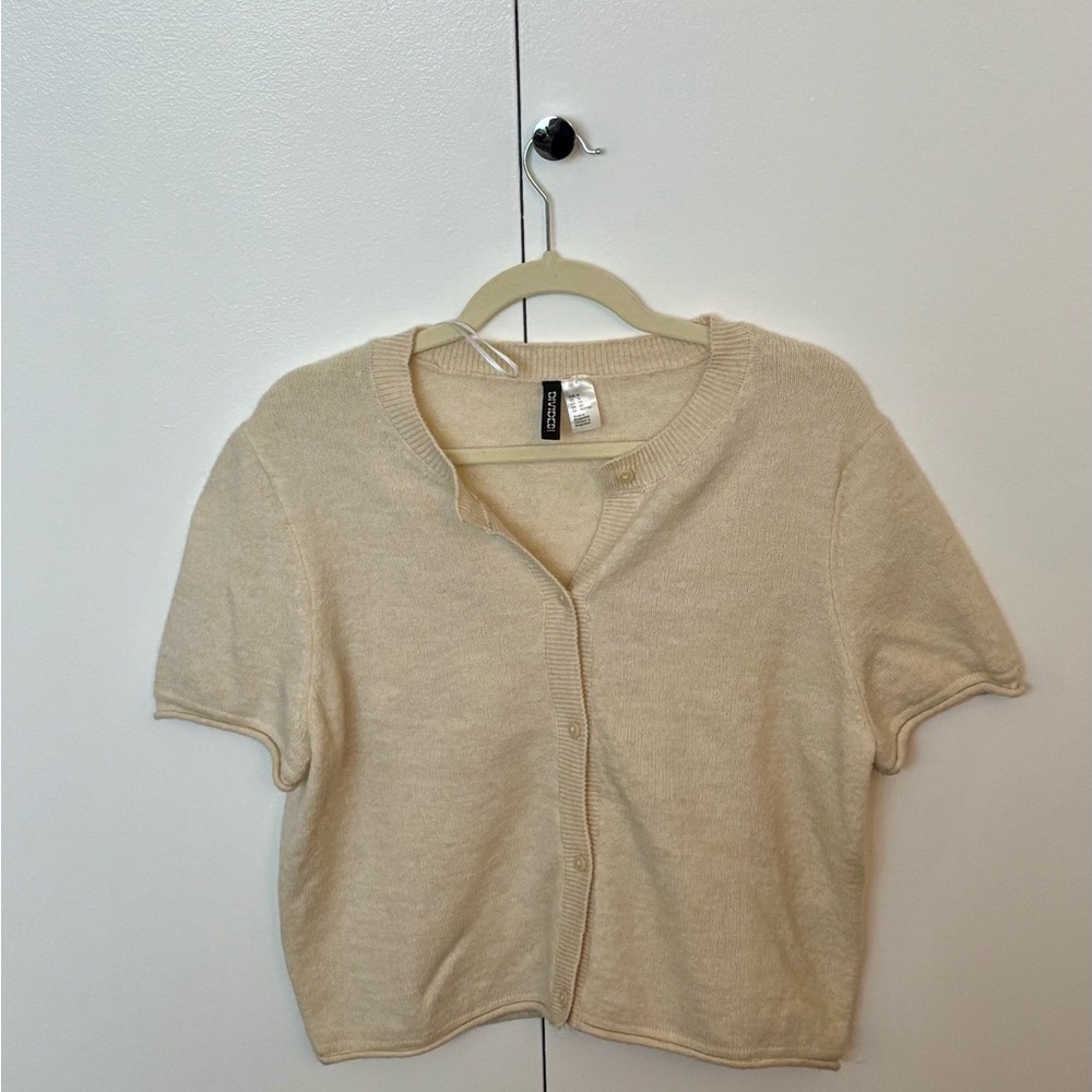 H&M Tan Cream Button Down Crop Top